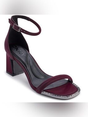 DKNY Wine Burgundy Ankle-Strap Block Heel Sandals